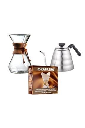 Kahve Demleme Ekipmanı Seti (ist Coffee Chemex 800 ml, Kettle 1200 ml ve Kafiltro 100 Ad) TFKCHMXKFLT