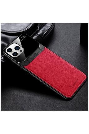 Iphone 13 Pro Max Uyumlu Kılıf Lens Deri Kılıf Kırmızı 1713-m539
