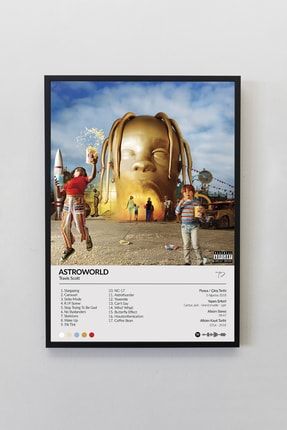 Travis Scott Astroworld Albümü Siyah Çerçeveli Spotify Barkodlu Albüm Poster Tablo TRVASTR00001