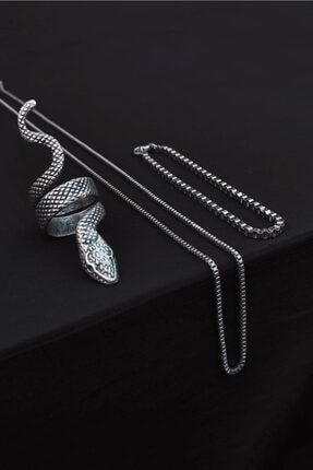 Yılan Figürlü Ayarlanabilir Gümüş Yüzük Küp Bileklik Ve Kolye Set THE012021