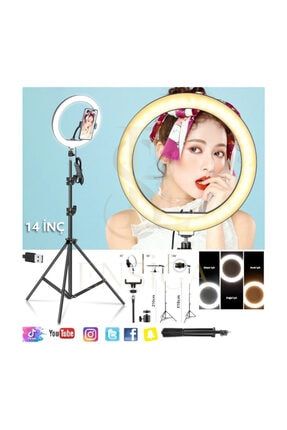 Ring Light Youtuber Makyaj Selfie Işığı 14 Inç Kuaför Make Up Led +2.1mt Tripod 14İNÇ LED EN SİGA