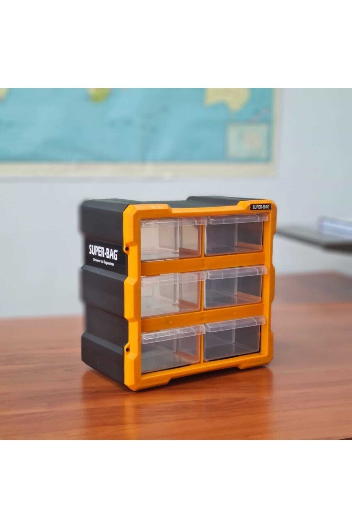 Süper Bag Büyük 6'lı Çekmeceli Monoblok Çekmeceli Kutu Organizer Mono Blok Vida Hobi Takım Çantası
