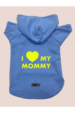 Kapişonlu Sweatshirt Köpek Ve Kedi Kıyafeti - Bebe Mavi I Love Mommy - L Beden TYC00323435535