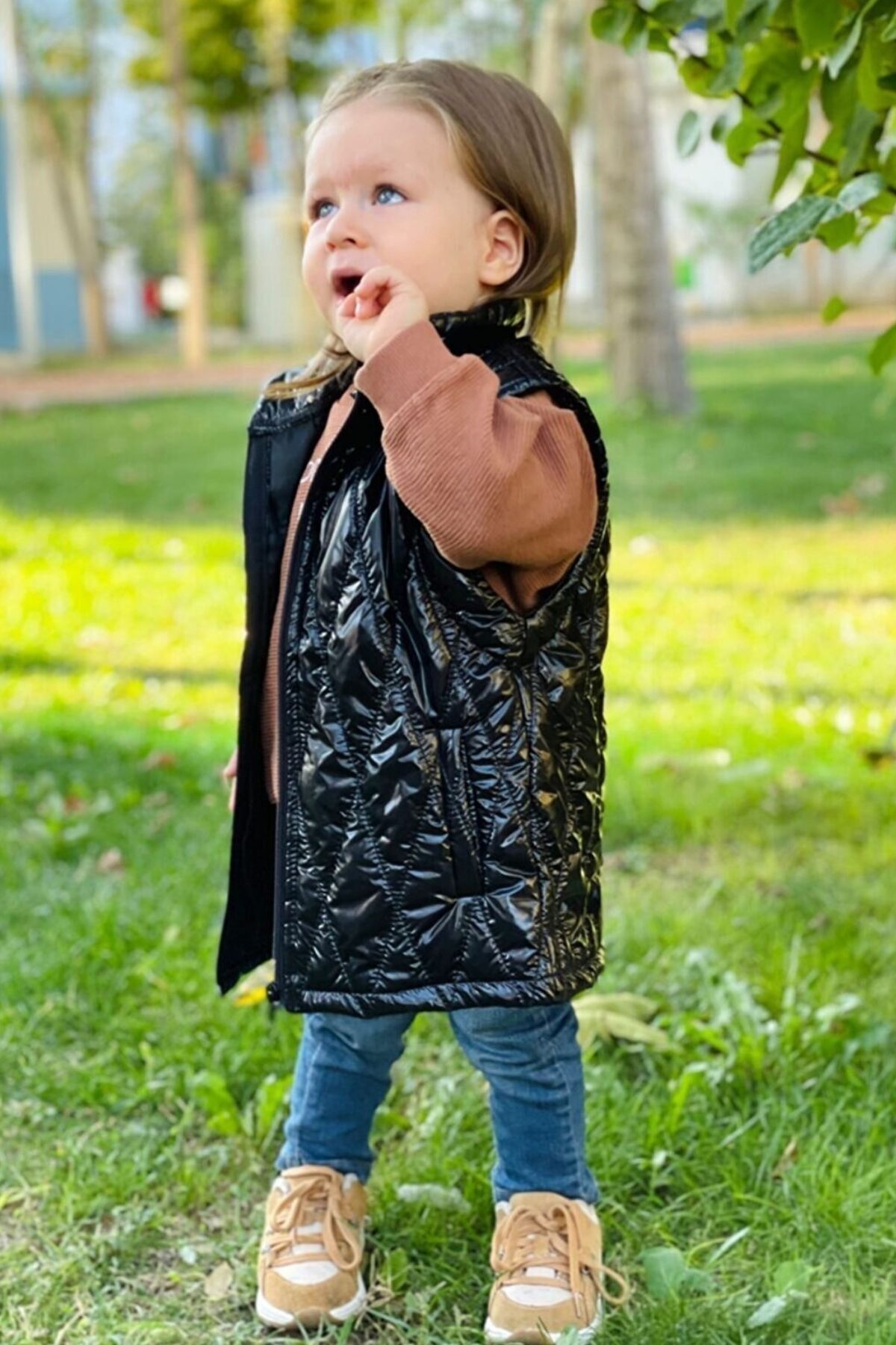 Ares Kids Fashion Unisex Kids Black Shiny Quilted Vest Trendyol