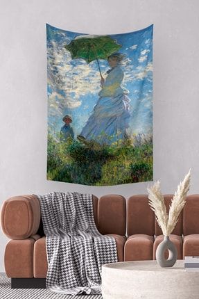 Monet Gezinti Şemsiyeli Kadın Duvar Örtüsü Halısı 140 X 100 Cm-70x100 Cm DO-Ressam
