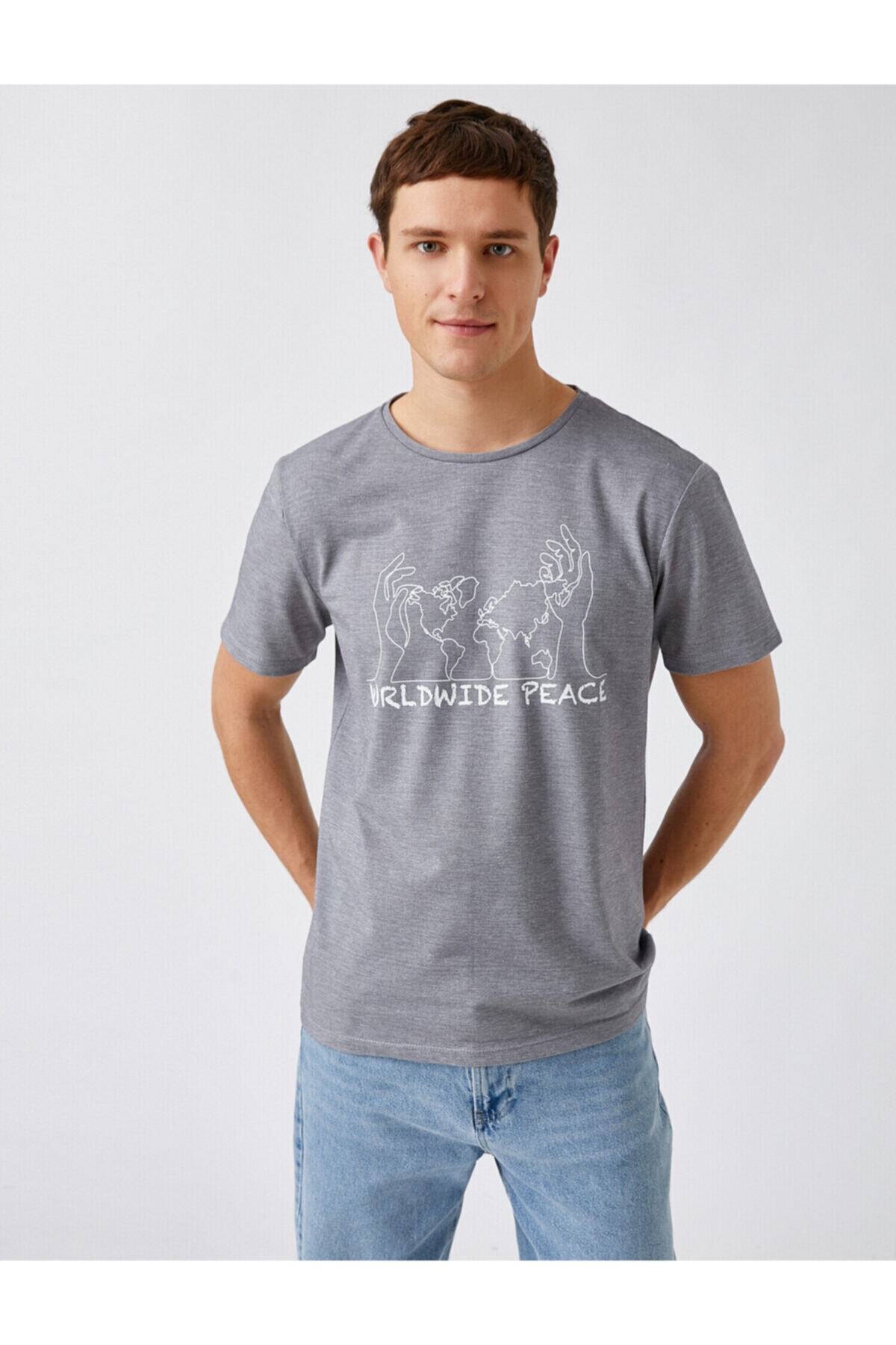 تیشرت مردانه خاکستری کوتون | 2YAM11803LK اورجینال - تصویر 2