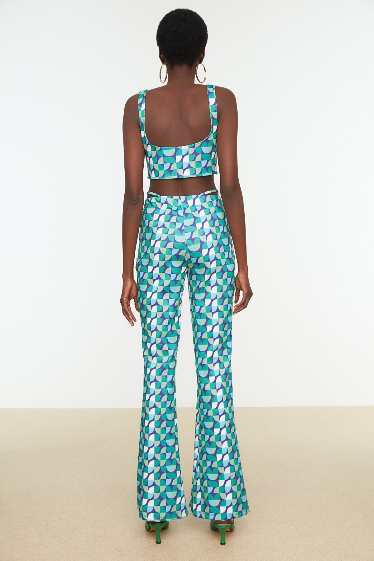 Trendyolmilla  Yeşil Geometrik Desenli Örme Pantolon TPRSS22PL0052 - Görsel 6