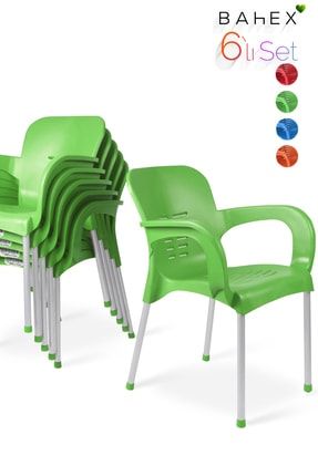 Bahçe Koltuğu 6'lı Paris Metal Ayaklı Kollu Plastik Koltuk - Sandalye Yeşil PARIS-METAL-AYK-6LI