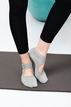 Unisex Siyah Gri 2'li Silikon Baskılı Kaydırmaz Pamuklu Yoga Pilates Fitness Aktivite Çorabı 2209 2209-Uni-Cot-Liner