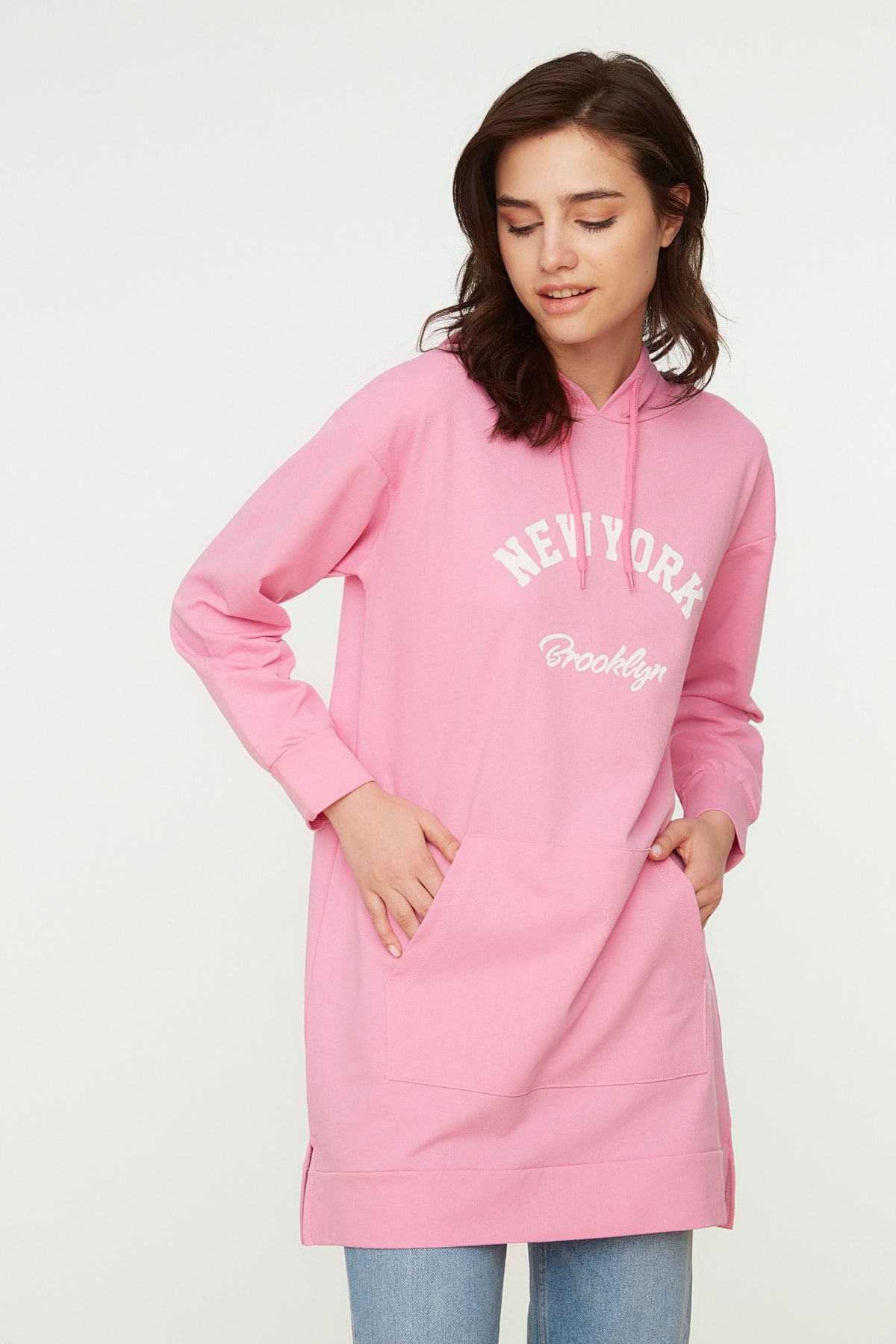 Trendyol Modest Sweatshirt Rosa Regular Fit Fast ausverkauft