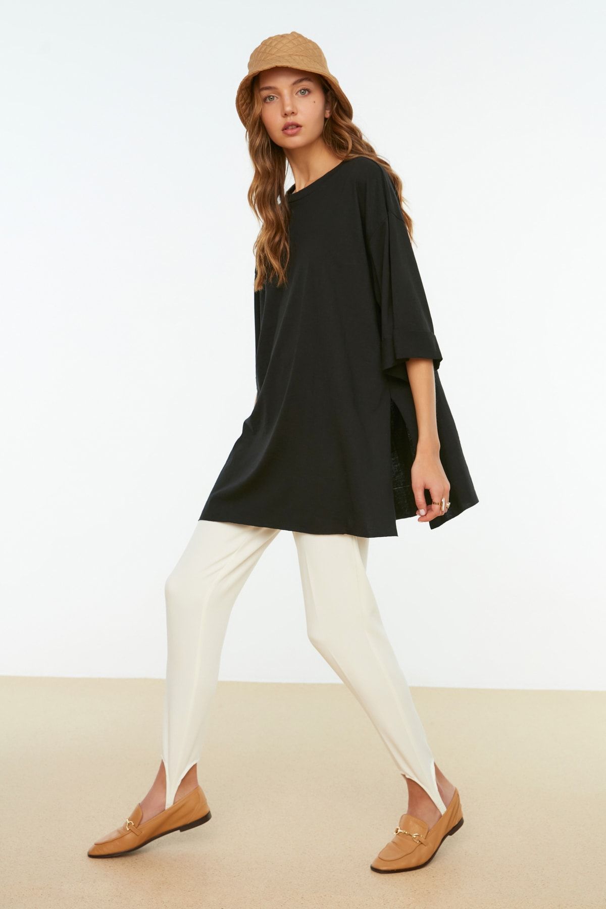 Trendyol Collection-Tricou tricotat cu croială asimetrică Boyfriend - negru, mânecă dublă, lat - TWOSS20TS0828 4