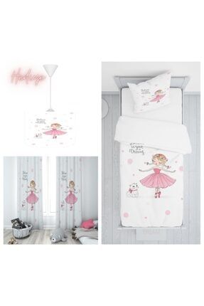 Halımakrt Prenses Kız ,balerin Kız Çocuk Odası Yatak Örtüsü Takımı, Avize, Perde Set 2112-set1