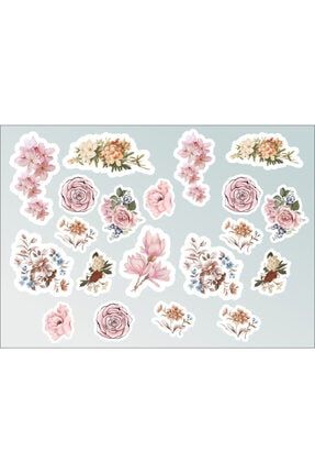 Pink Flower Sticker Seti - Planner - Ajanda - Bullet Journal Için Uygun Set 90005