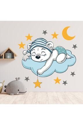 Bulut Üzerinde Uyuyan Ayı Dekoratif Çocuk Odası Sticker HR235