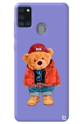 Samsung A21s Lila Renkli Premium Içi Kadifeli Ayıcık Bear Desenli Silikon Telefon Kılıfı ayicik_177
