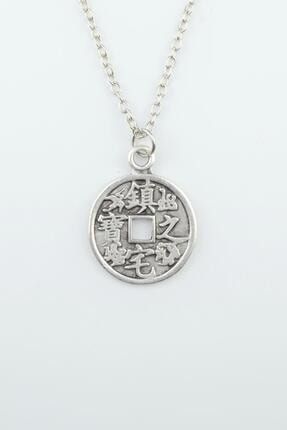 Çin Feng Shui Şans Parası Kolye Erkek Kadın Antik Gümüş Kaplama 60 Cm Zincir ERK1164-Z1