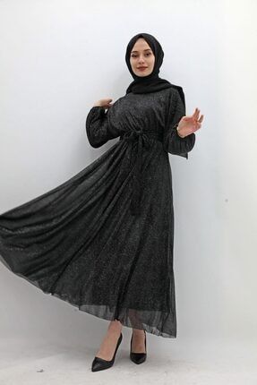 Kadın Siyah Simli Şifon Elbise 0447501