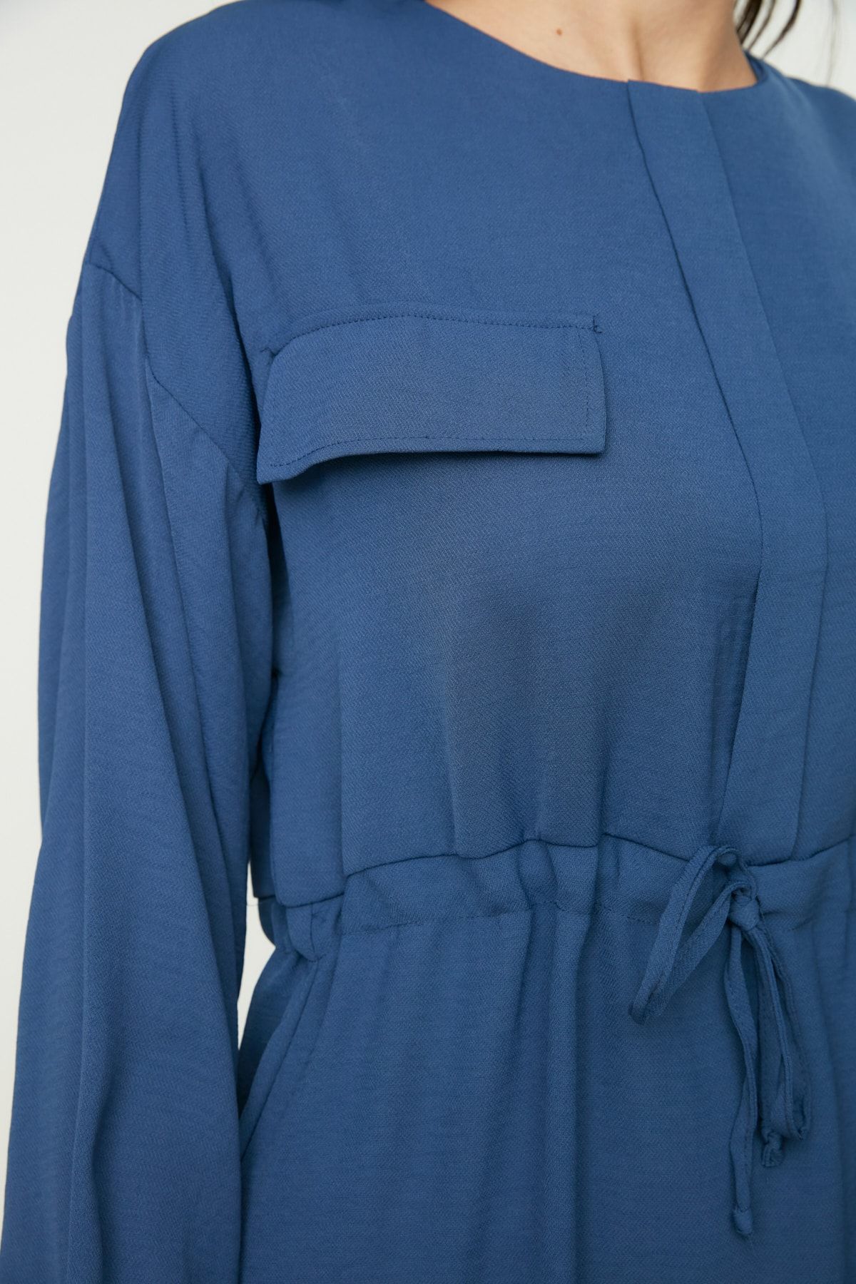 Trendyol Modest Mavi Beli Bağlamalı Cep Detaylı Aerobin Gömlek-Pantolon Takım TCTSS21AU0238 RN11139
