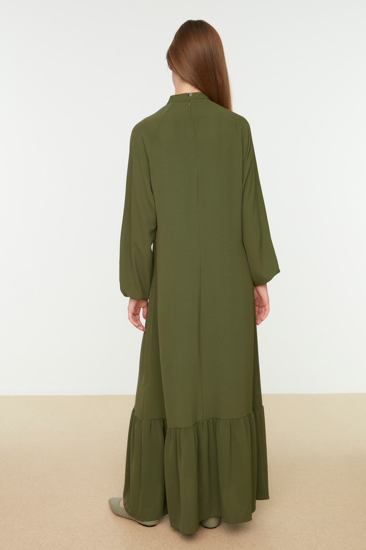 Trendyol Modest-Rochie kaki cu guler ridicat cu mâneci la capătul elasticului aerobin TCTSS22EB0010 5
