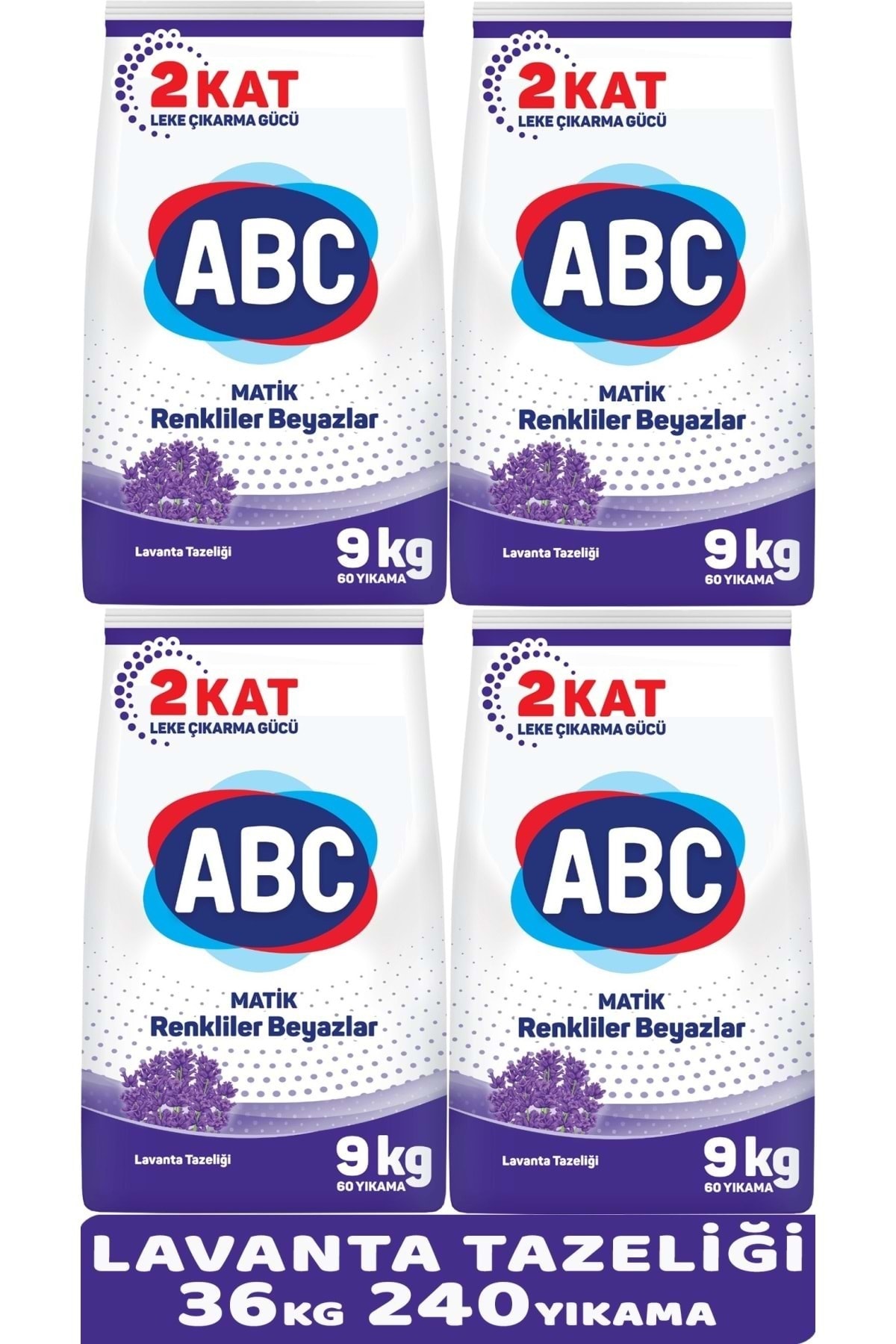 ABC Matik Toz Çamaşır Deterjanı 36kg (4pk*9kg) Lavanta Tazeliği Renkliler/beyazlar