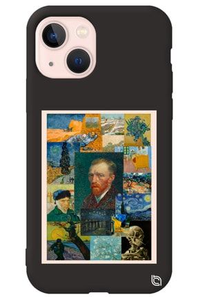 Iphone 13 Siyah Renkli Premium Içi Kadifeli Van Gogh Desenli Silikon Telefon Kılıfı vangogh2_195