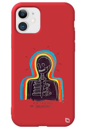Iphone 11 Kırmızı Renkli Premium Içi Kadifeli Iskelet Desenli Silikon Telefon Kılıfı iskelet_173