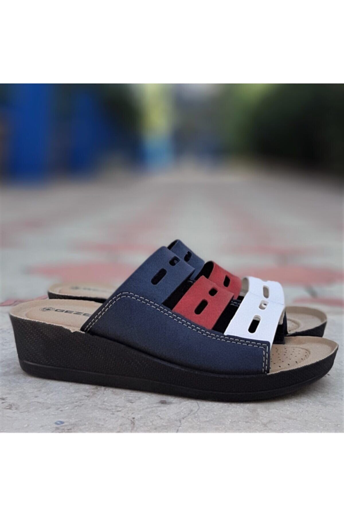 Gezer Three Stripe Women s Slippers Navy Blue Trendyol