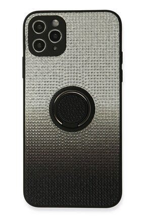 Iphone 11 Pro Max Kılıf Taşlı Siyah Renk Yüzüklü Standlı Ultra Koruma Kapak ip-11ProMax-taslı