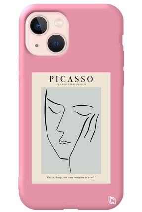 Iphone 13 Pembe Renkli Premium Içi Kadifeli Picasso Desenli Silikon Telefon Kılıfı picasso_195