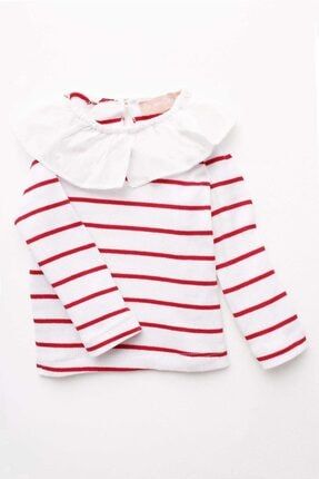 Kırmızı Çizgili Kız Çocuk Uzun Kollu Fitilli T-shirt T4759