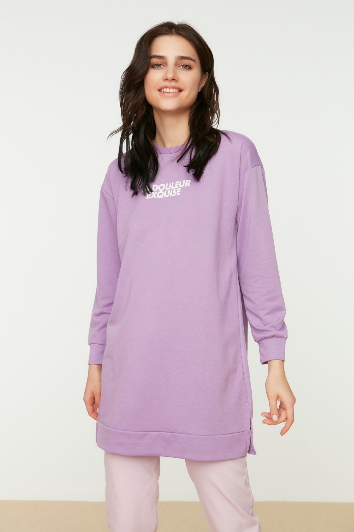 Trendyol Modest Sweatshirt Lila Regular Fit Fast ausverkauft