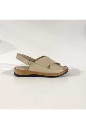 Kadın Bej Hakiki Deri Sandalet 201216 P-000000000000000614