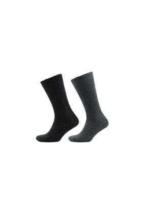 2’li Alpaka Yünlü Soft Kışlık Çorap Ince Örgü Gri Siyah (3095) h23095