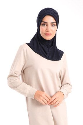 Kadın Drapeli Hijab Dış Bone Lacivert 13391