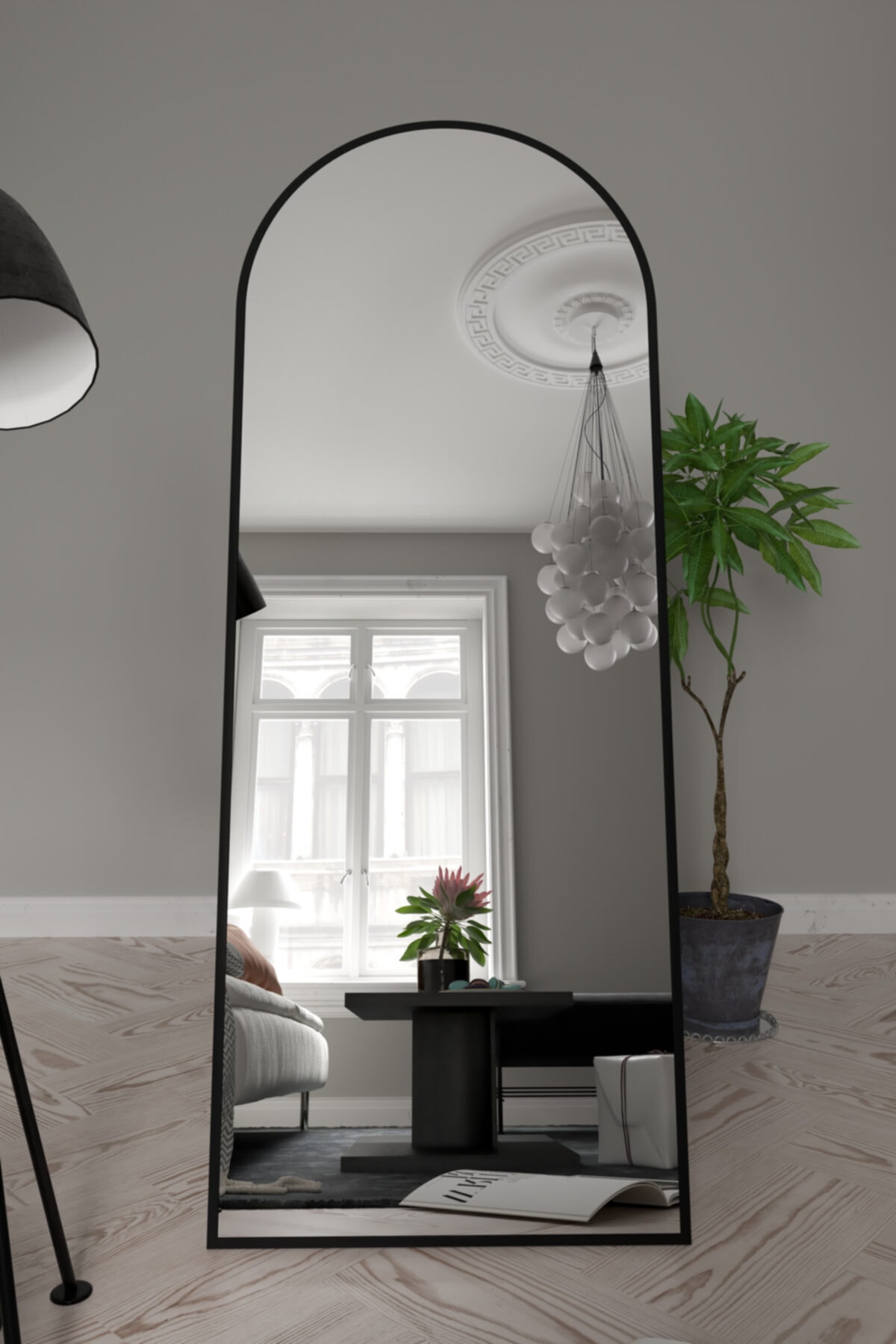 Marsah Home Siyah Metal Çerçeveli Oval Ayaklı Boy Aynası 180 X 70 Cm