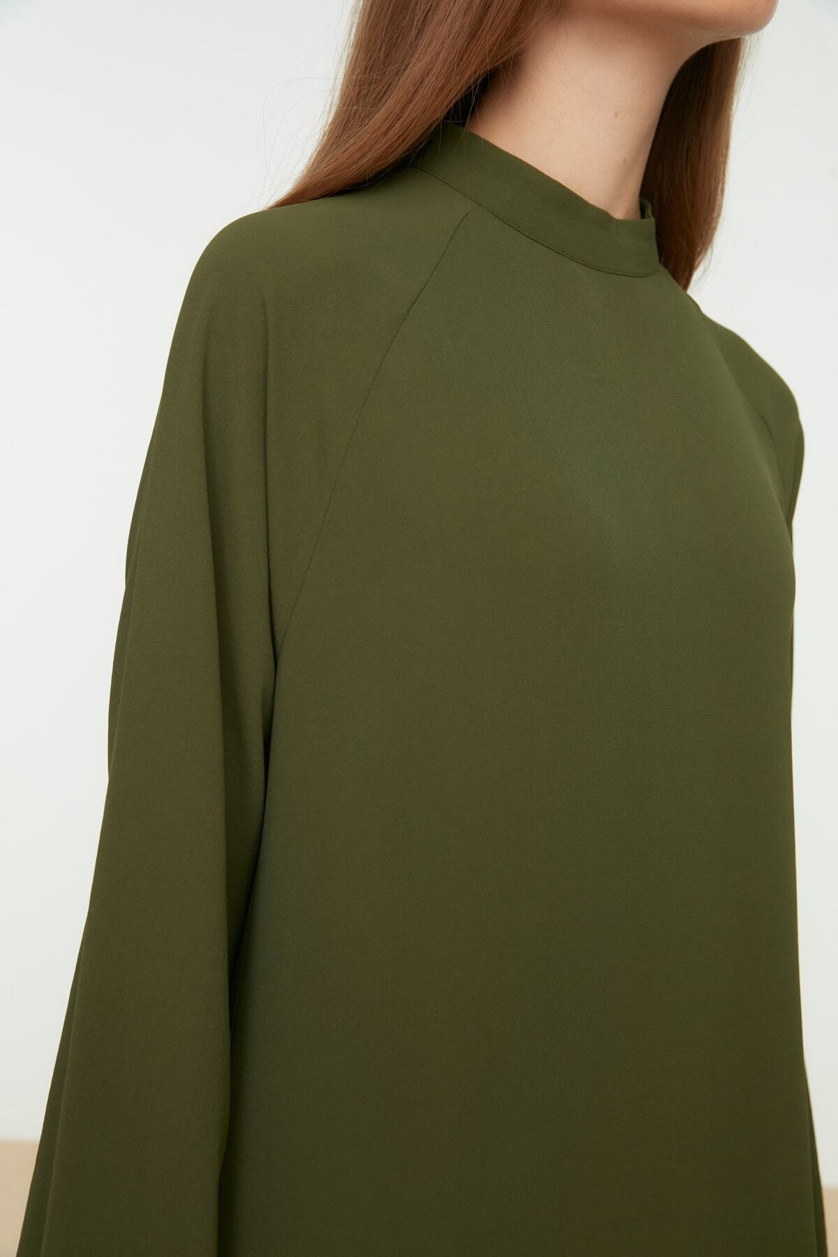 Trendyol Modest-Rochie kaki cu guler ridicat cu mâneci la capătul elasticului aerobin TCTSS22EB0010 4