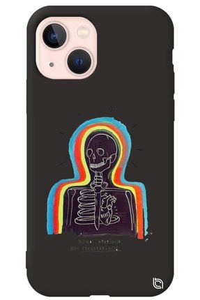 Iphone 13 Siyah Renkli Premium Içi Kadifeli Iskelet Desenli Silikon Telefon Kılıfı iskelet_195