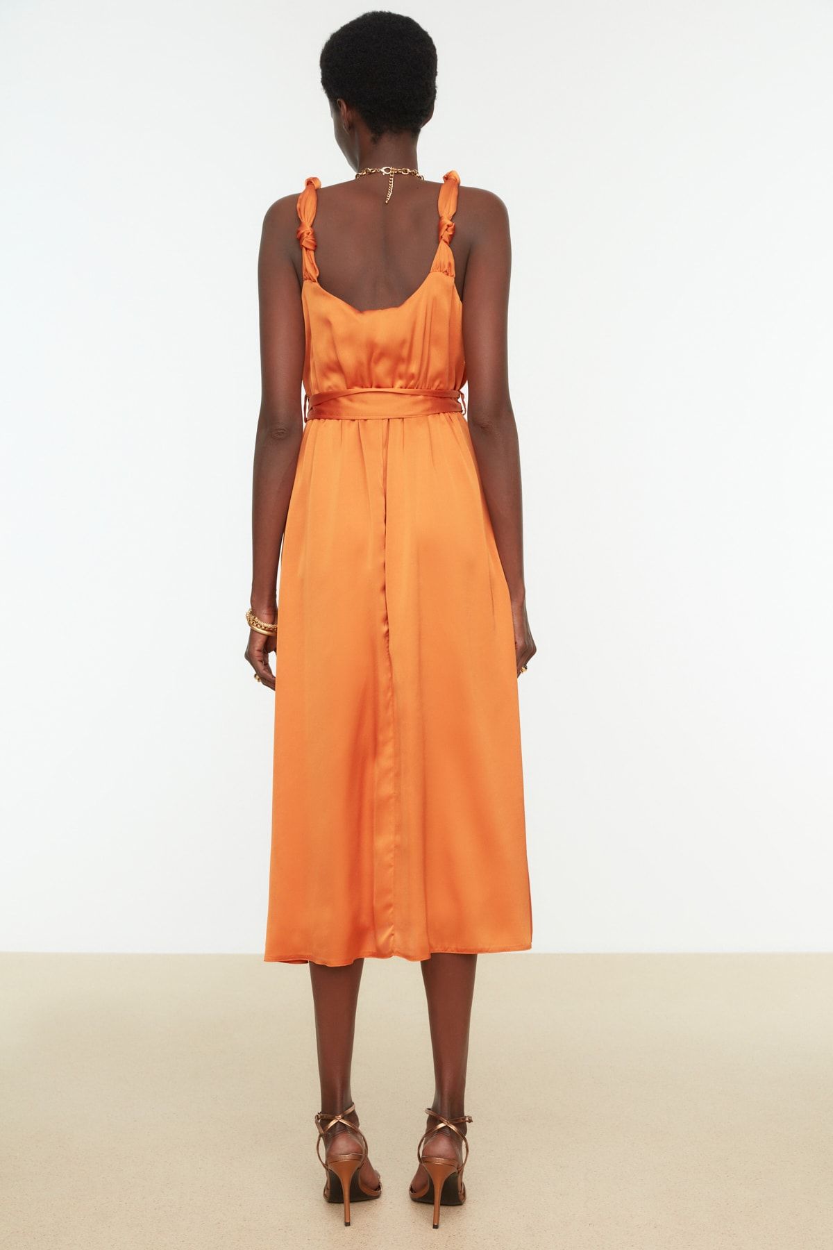 Trendyol Collection-Oranžové večerní tkané šaty s páskem do A-Line Večerní šaty pro návrat domů TPRSS19BB0283 6