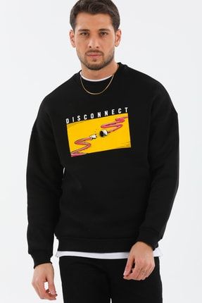 Unisex Siyah Renk Oversize Ön Baskılı Sweatshirt LP-0030