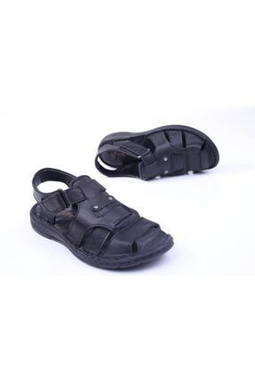 4927 Erkek Siyah Ortopedik Deri Sandalet Ayakkabı MK4927