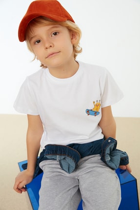 Picture of Beyaz Baskılı Erkek Çocuk Örme T-Shirt TKDSS22TS0268