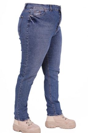 Kadın Büyük Beden Likralı Mom Model Mavi Kot Pantolon TYC00261682178
