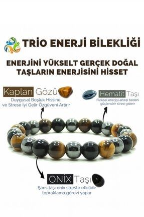 Trio Enerji Oniks Hematit Kaplangözü Doğal Taş Bileklik SFBLK0002