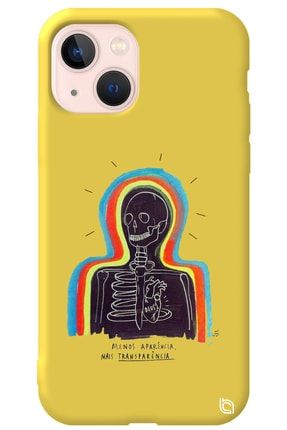Iphone 13 Sarı Renkli Premium Içi Kadifeli Iskelet Desenli Silikon Telefon Kılıfı iskelet_195
