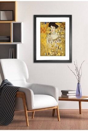 Siyah Ikea Çerçeveli Gustav Klimt Poster Altın Gold Kadın Portre Baskı (30 X 40 Cm) MP-TBL00657