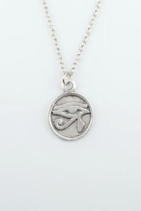 Ra'nın Gözü Madalyon Erkek Kadın Kolye Antik Gümüş Kaplama - 60 cm Düz Zincir 1040