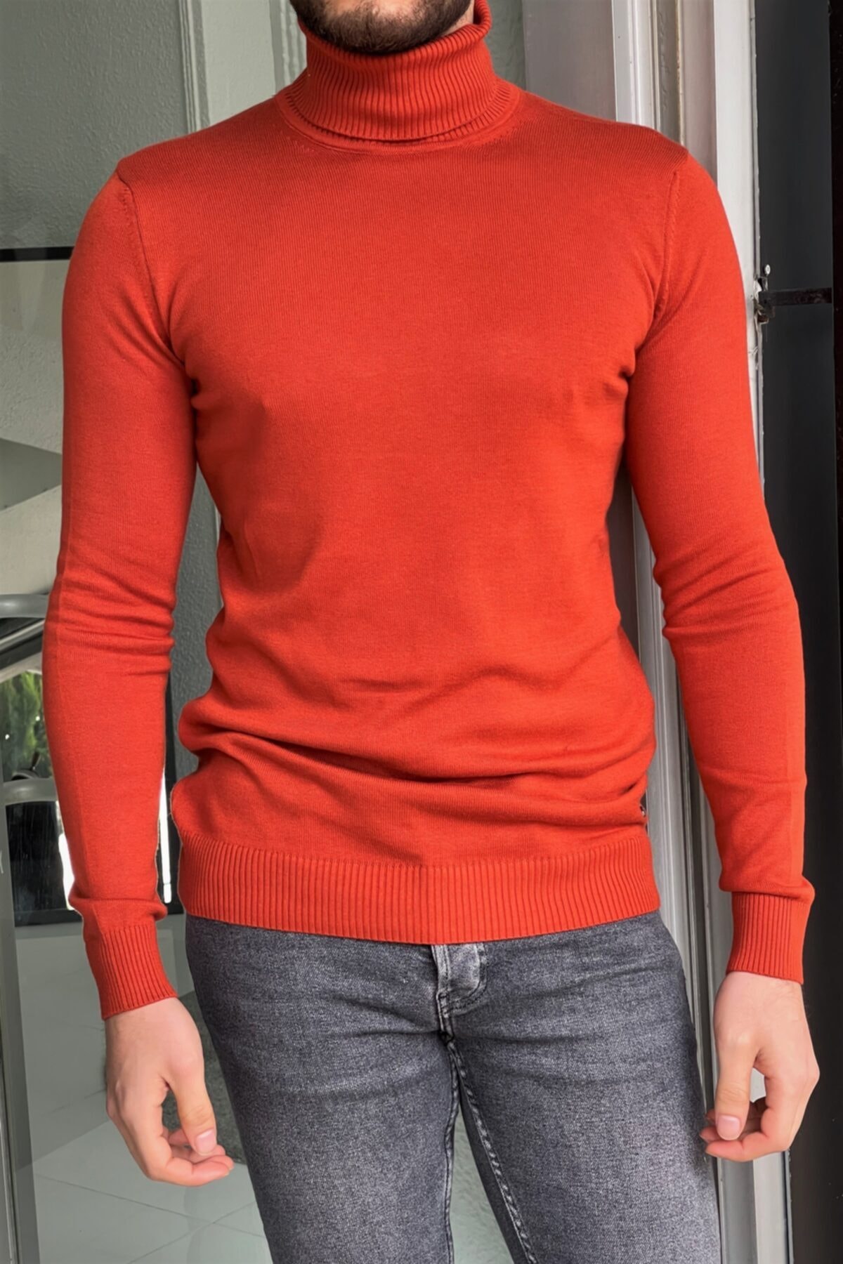 بافت و پلیور مردانه نارنجی NAZEF | NZF-21038 اورجینال - تصویر 5