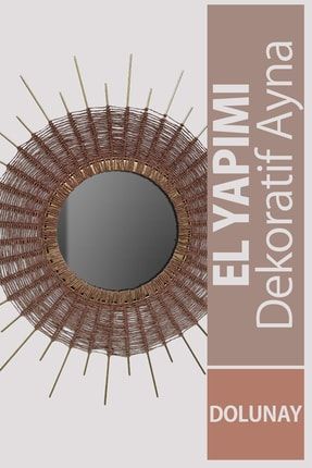 Dekoratif Dolunay Ayna Kahve Modeli - Tamamen El Yapımı (handmade) Dekorasyon AYN0114