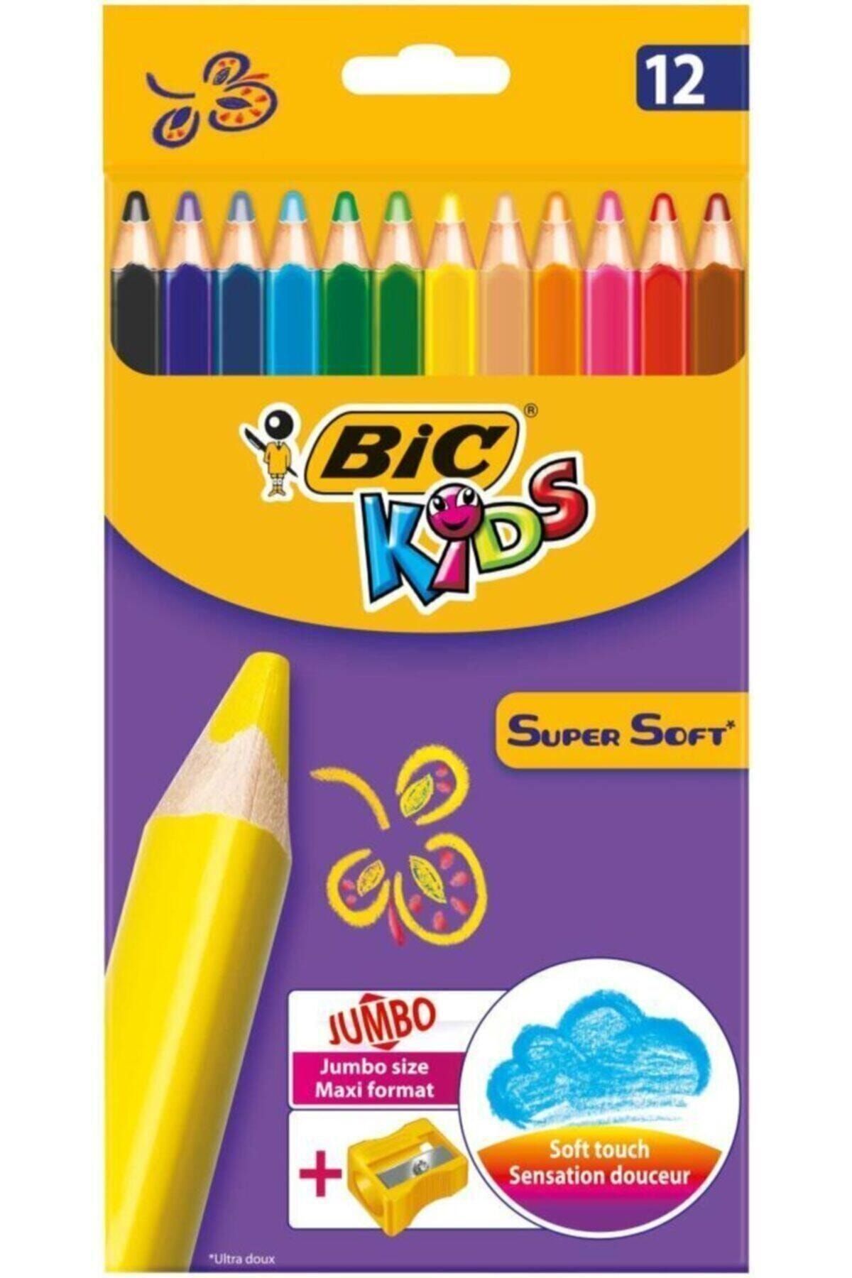 Bic بچه گانه سوپر سافت نرم خشک مداد رنگی 12 رنگ جامبو تراش 07.11.029.035