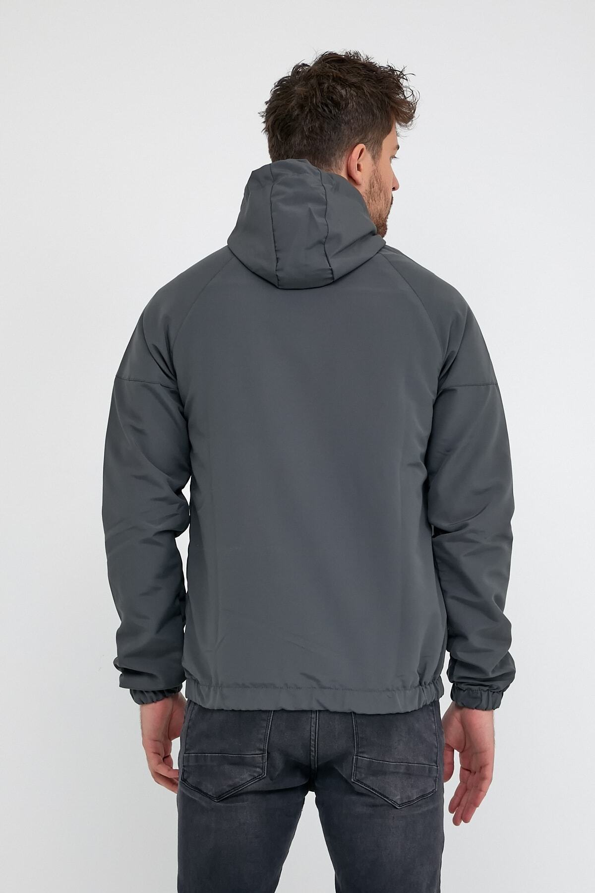 Erkek Slim Fit Su Ve Rüzgar Geçirmez Mevsimlik Mont — خاکستری TYC00329976379 — تصویر 3 از 5
